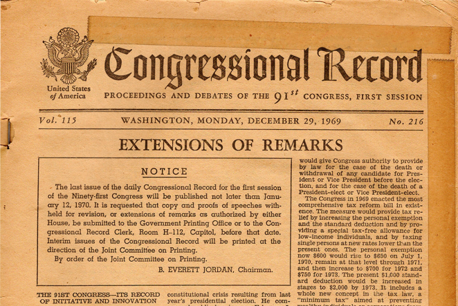 Fragment pożółkłej gazety z USA datowanej na 29 grudnia 1969 r., artykuł w języku angielskim. 