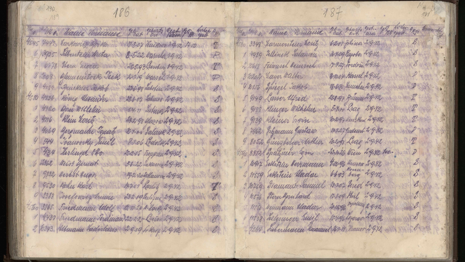 Zapisane niebieskim atramentem karty. 