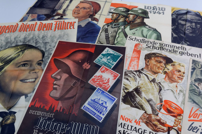 Sześć propagandowych, niemieckich plakatów.