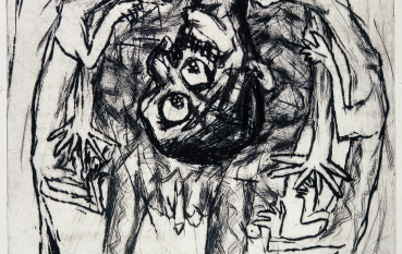 Dwa wilki pożerające człowieka 