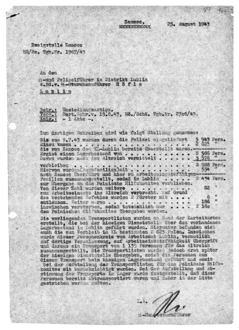 Pismo w języku niemieckim datowane na 25 sierpnia 1943 roku, pismo maszynowe