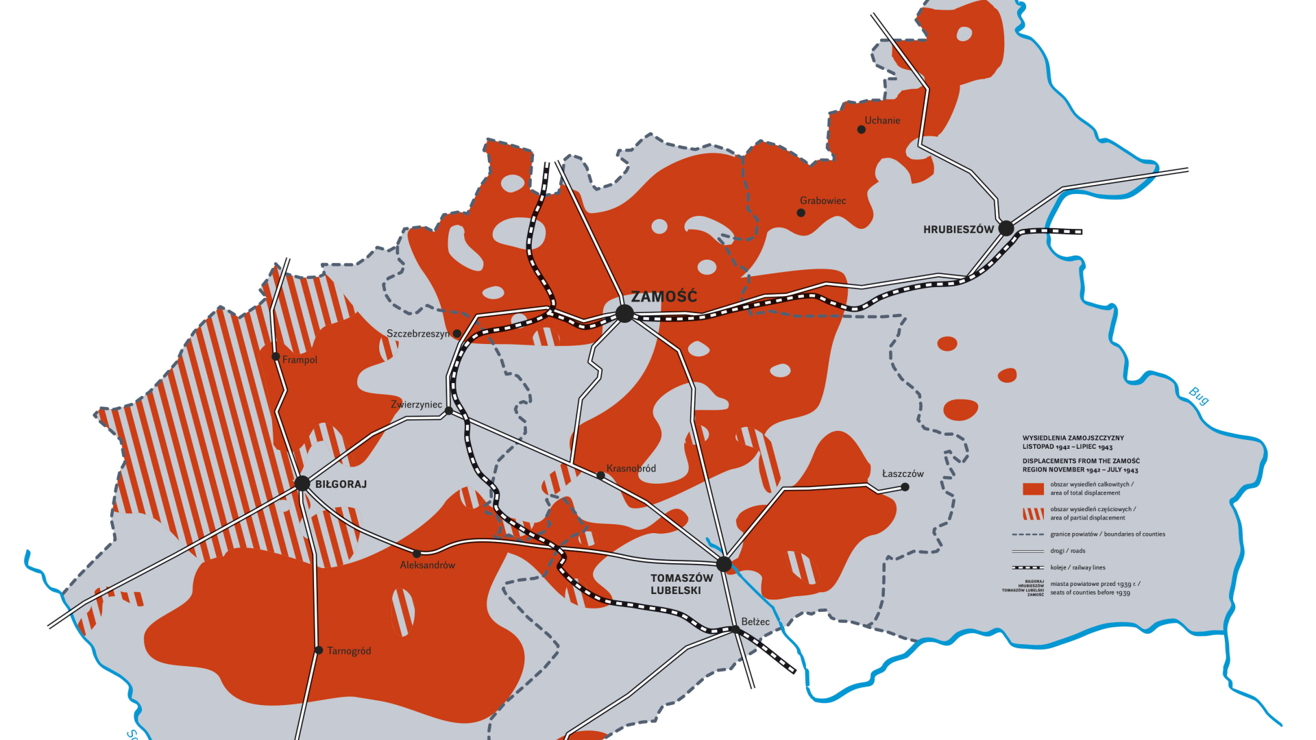 Rysunek, mapa z zaznaczonymi obszarami deportacji