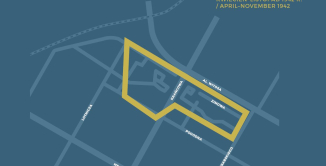 Grafika pokazująca granice getta na Majdanie Tatarskim na tle współczesnej siatki ulic