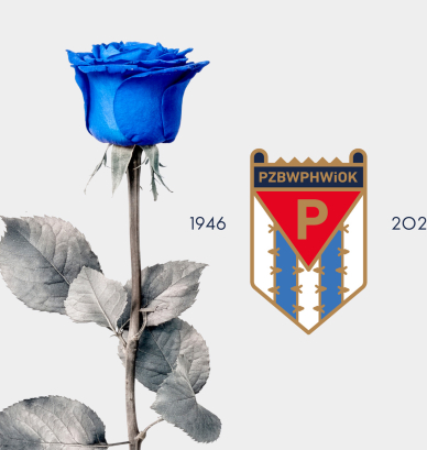 Niebieska róża oraz logo PZBW