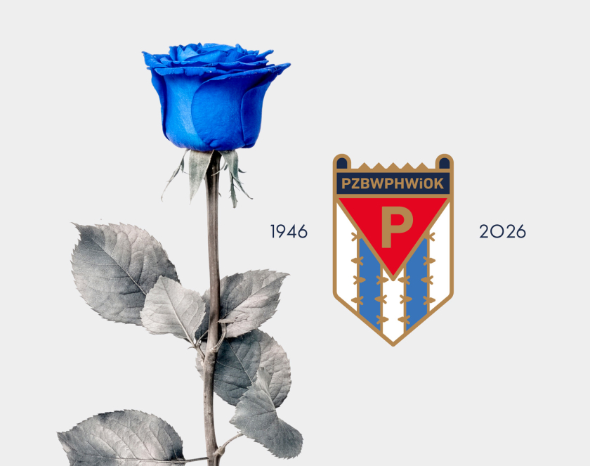 Niebieska róża oraz logo PZBW